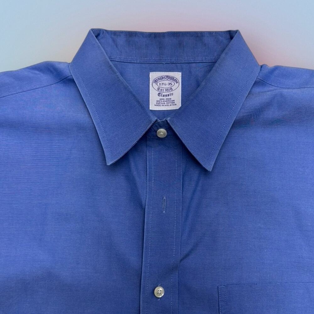 BROOKS BROTHERS Men’s 17.5 - 35 Solid Blue Cotton Dress Shirt